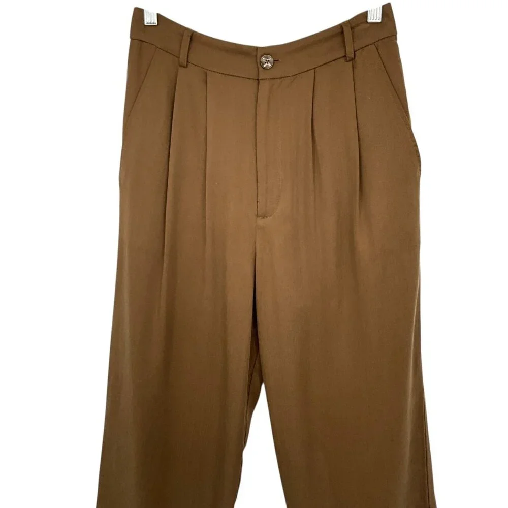 Reformation Mason Wide Leg Trousers Brown High Rise Pleated Size 6 - Picture 2 of 7